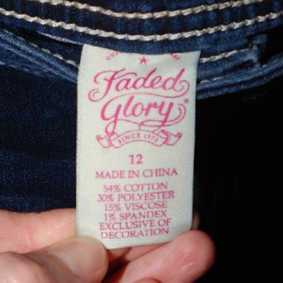 Faded Glory Dark Blue Jeans Size 12 Girls Flared Bottoms Stitched Pocket Design - Picture 5 of 7